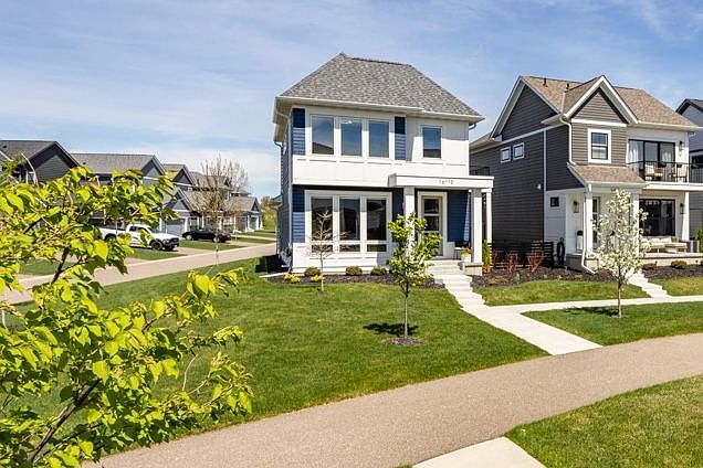 Navy Blue & white on corner lot