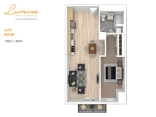 Floor plan 1x1C