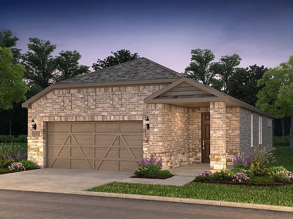 The Hallmark, a one-story home with 2-car garage, shown with Home Exterior LS204