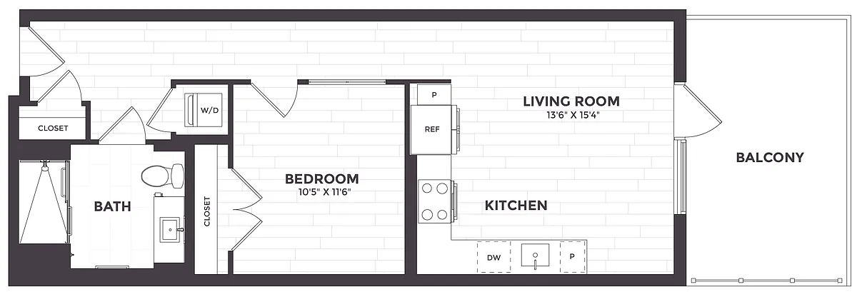 Floor plan 1 Bed/1 Bath- 01B