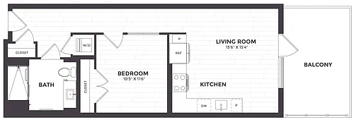 Floor plan 1 Bed/1 Bath- 01B