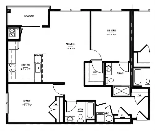 Floor plan 2 Bed/2 Bath-2B-C1 Phase II