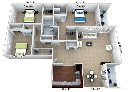 Floor plan 3 Bedroom 2 Bath