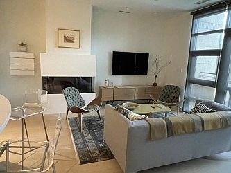 living room and fireplace