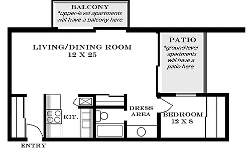 Floor plan Studio 595 SF