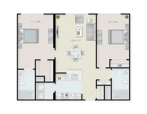 Floor plan Two Bedroom Two Bath