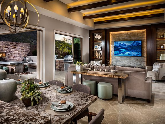 Cozy great room opens to covered patio