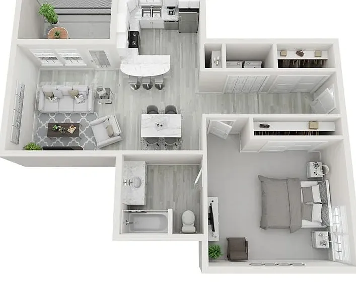 A photo of our 1x1 floor plan, The Steel.