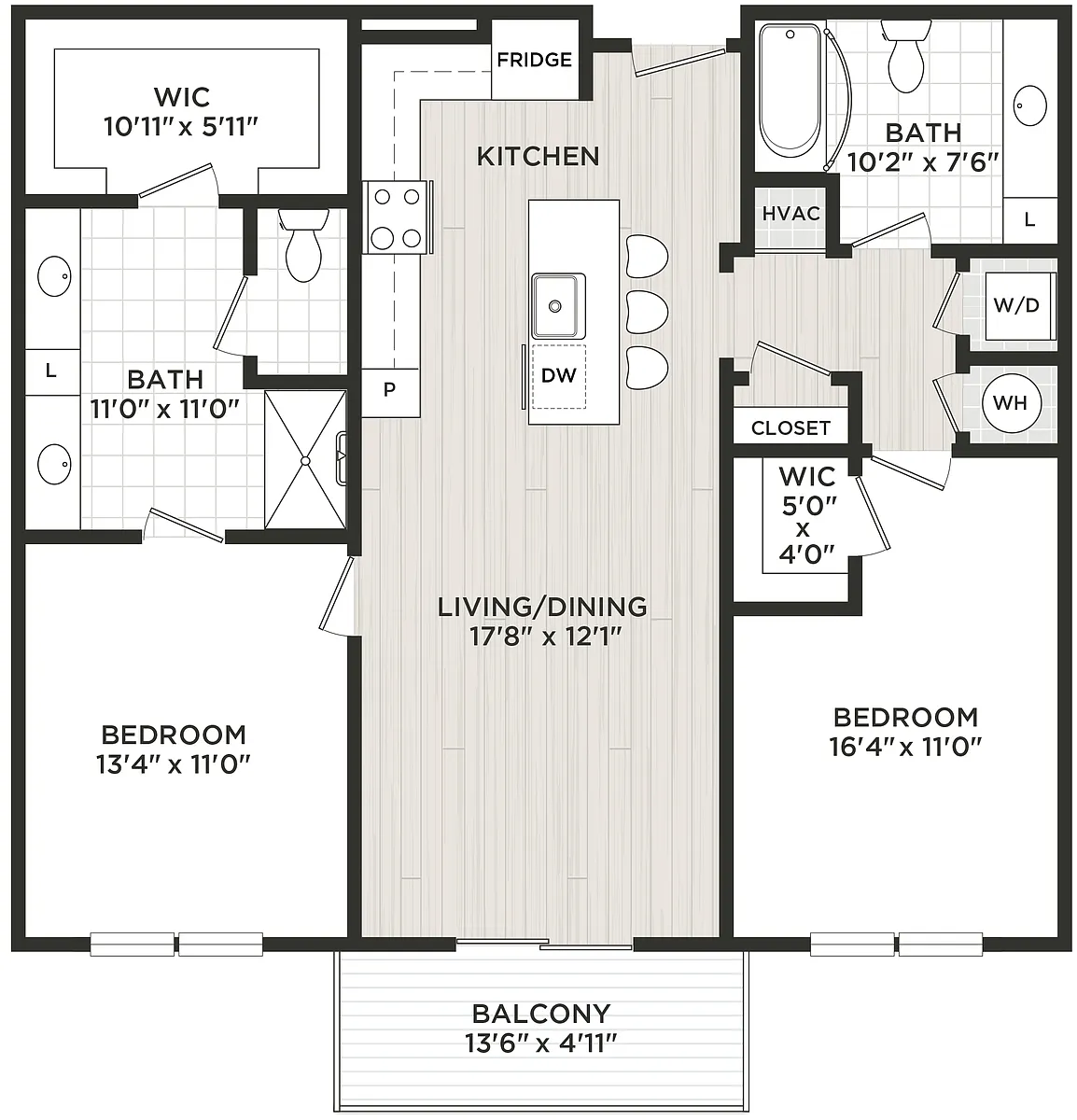 Floor plan 2 Bed/2 Bath-D1