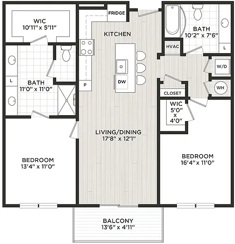 Floor plan 2 Bed/2 Bath-D1