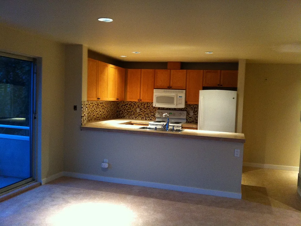 view from Living room into kitchen