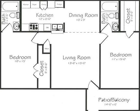 2 Bedroom 2 Bathroom Floorplan 2 Bedroom 2 Bathroom Floorplan