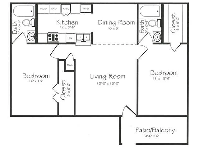 Floor plan 2BR2BA Conn Up