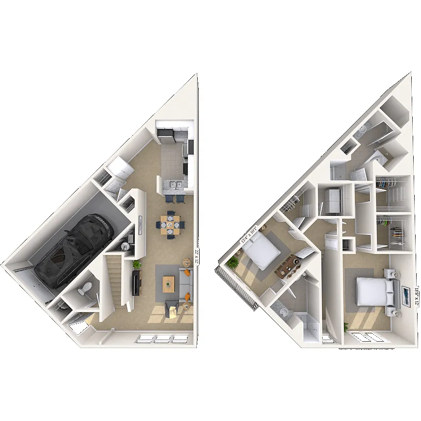 Floor plan Townhome 2x2 1086-1087 SF