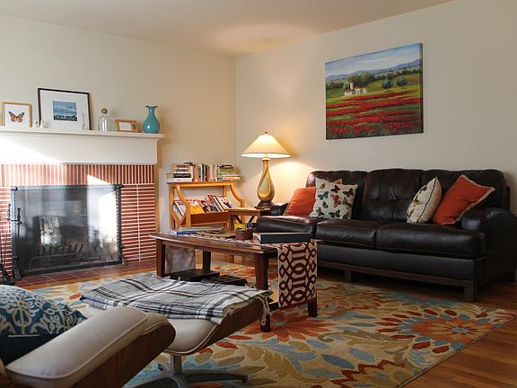 Living room with fireplace.