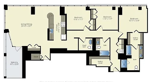 Floor plan 3 bedroom / 3 bath (PH4)