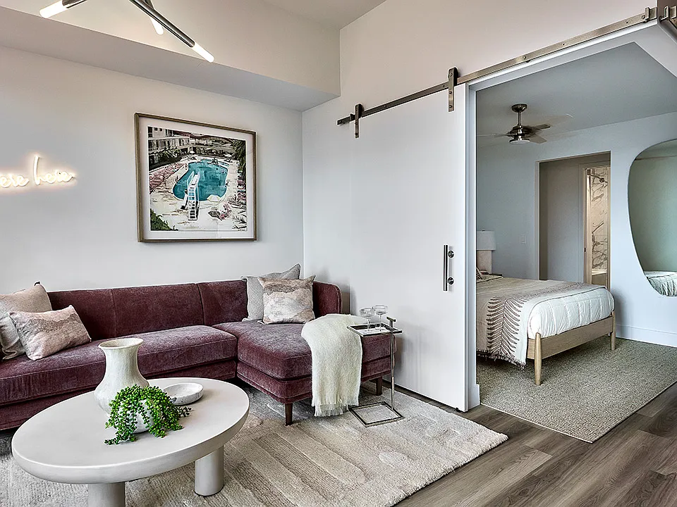Apartment Living Room and Bedroom with Wood Style Flooring