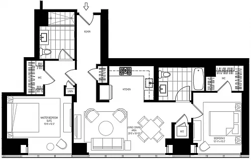 Floor plan 800 Park 2 Bed/2 Bath-B9