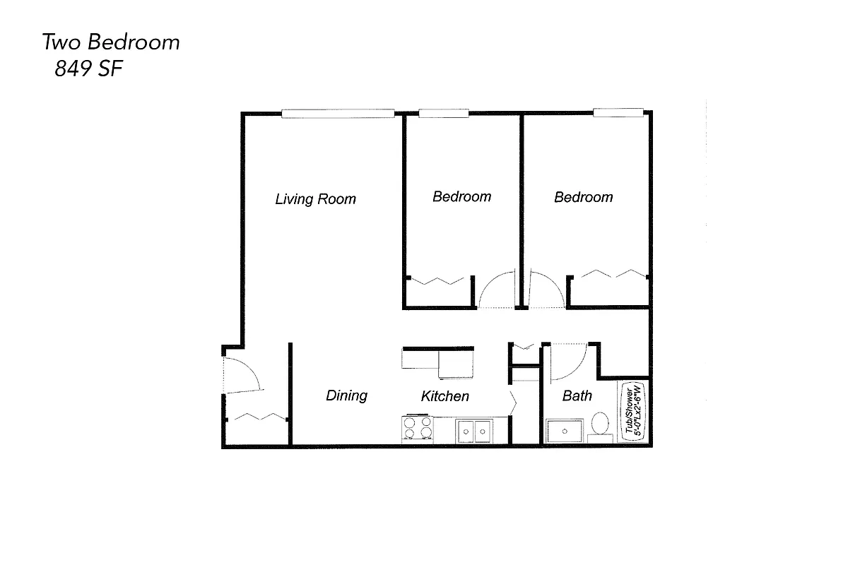 Floor plan Two Bedroon - Section 8 Unit