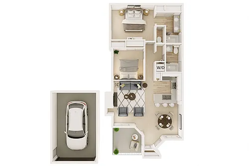 Floor plan 2 Bedroom 2 Bath A Renovated