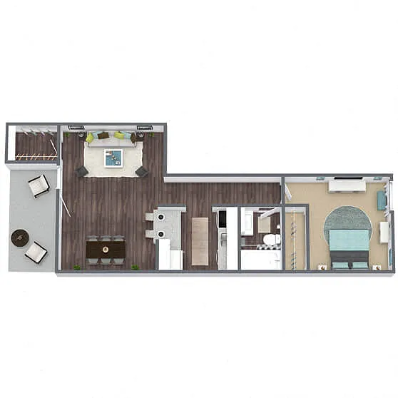 Floor plan A2: 1 Bed 1 Bath