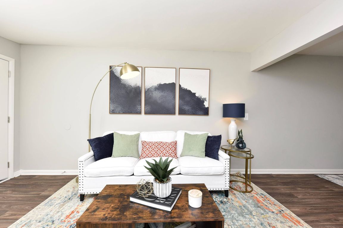 Living Room with Hardwood Style Flooring