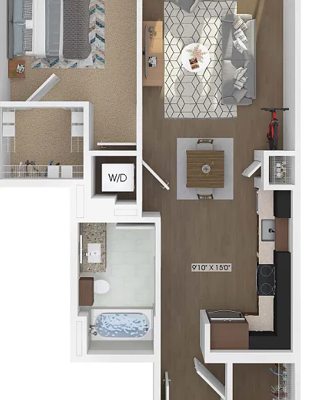 1 Bedroom 11F Floorplan Diagram