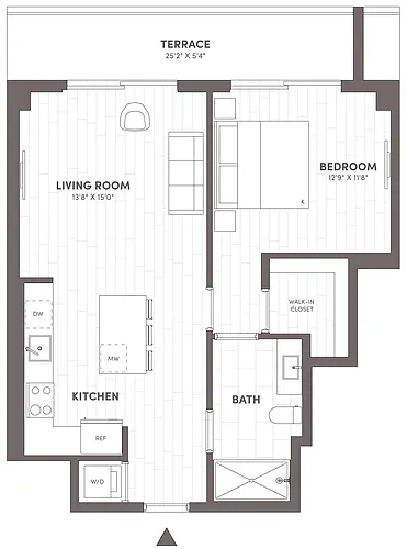 Floor plan 1 Bed-1 Bath-B7