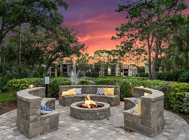 Custom Fire Pit with Lake Fountain View