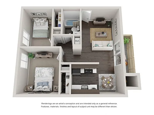 Floor plan 2 Beds 1 Bath Sycamore