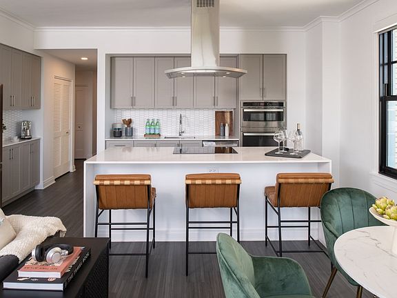 Oversized kitchen islands at the Belden Stratford in Chicago