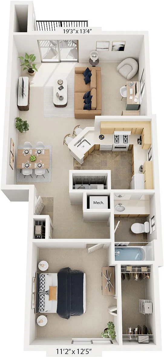 Floor plan One Bedroom End