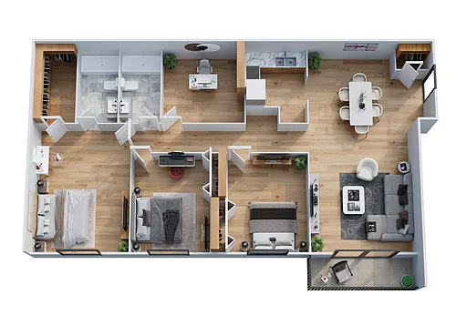 Floor plan Three Bedrooms, Two Bathrooms