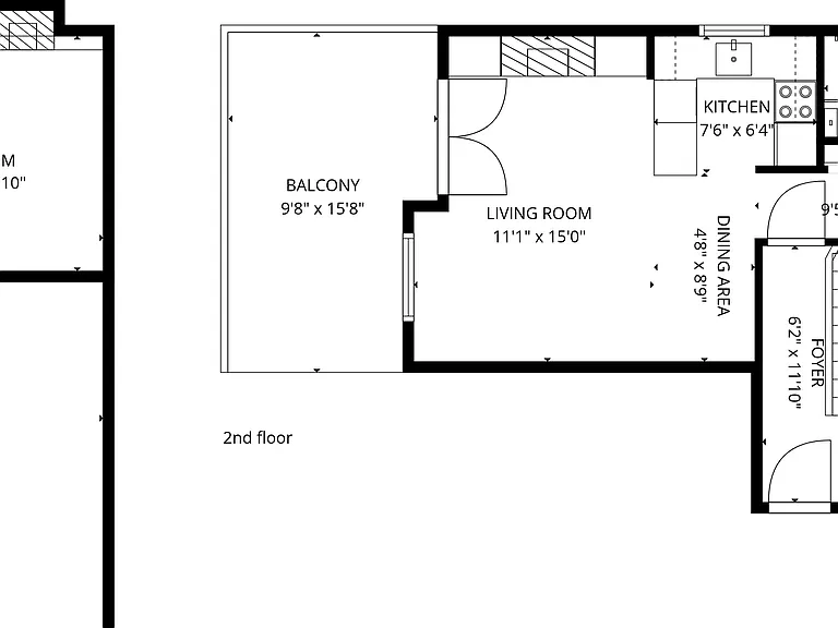 Duel Suite Combined Floor Plan 
Includes 1st Flr Studio Suite
& 2nd Flr 1 Bed 2 Ba Condo