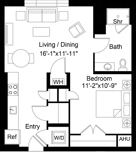 Floor plan 1 Bed/1 Bath-A20