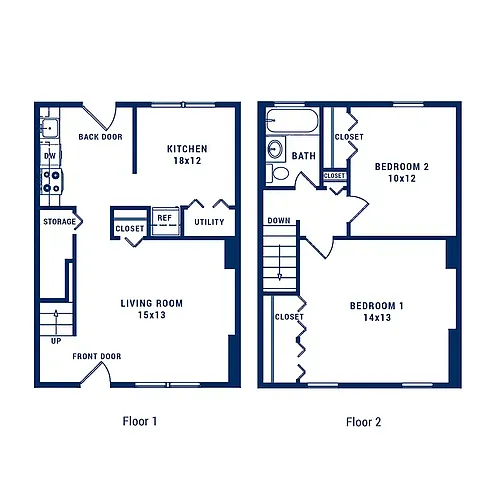 Floor plan 2 Bedroom 1 Bath F