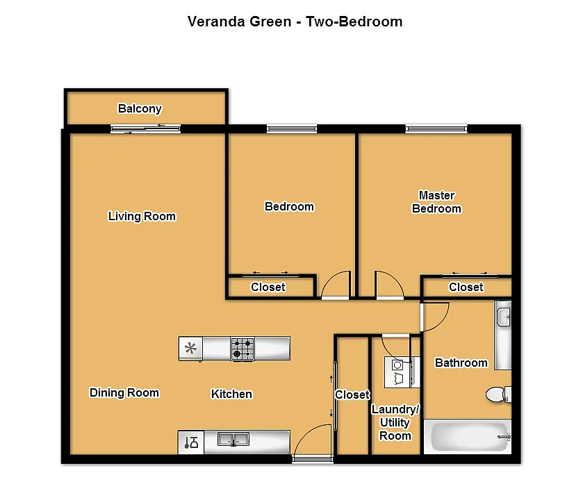 Floor plan 2 Bed 1 Bath