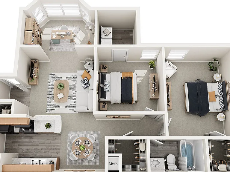 Two Bedrooms, One Bathroom, with Morning Room, 911 sqft. Two Bedrooms, One Bathroom, with Morning Room, 911 sqft.