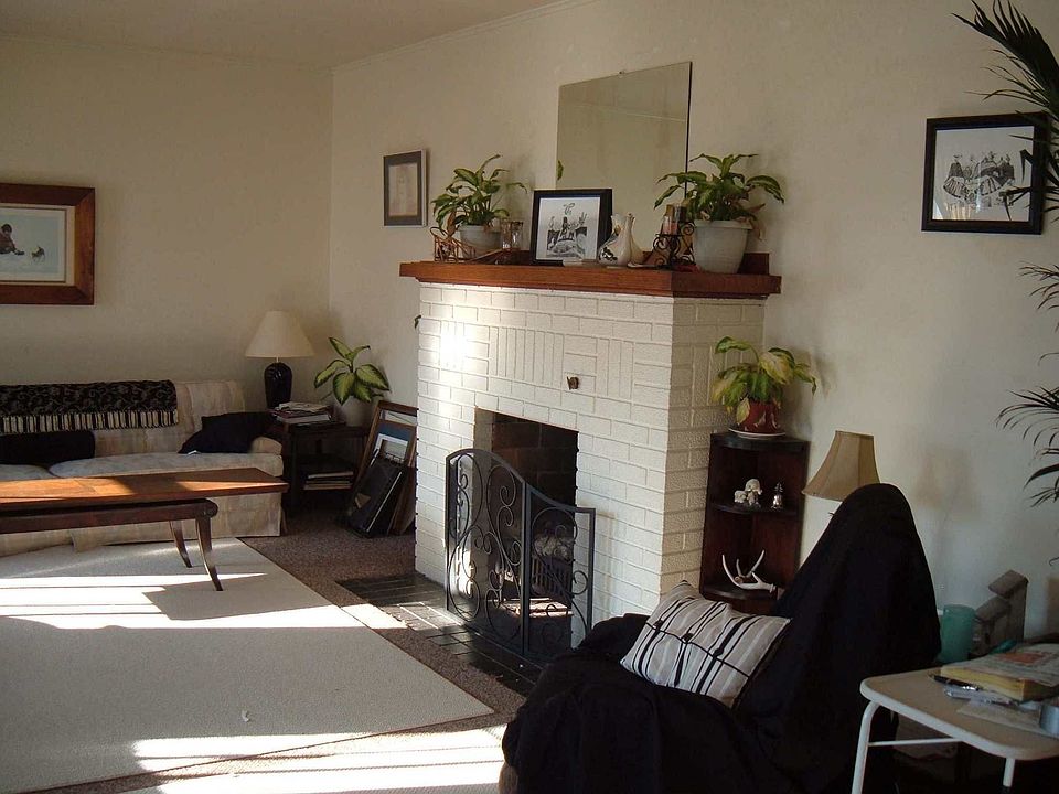 Fireplace in living room. 