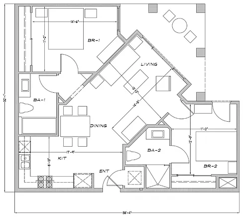 Floor plan PRELEASING 2 BED Corner unit Courtyard view