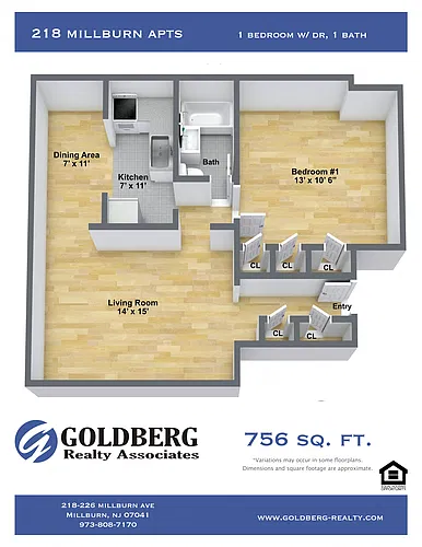 Floor plan One Bedroom Dining Area