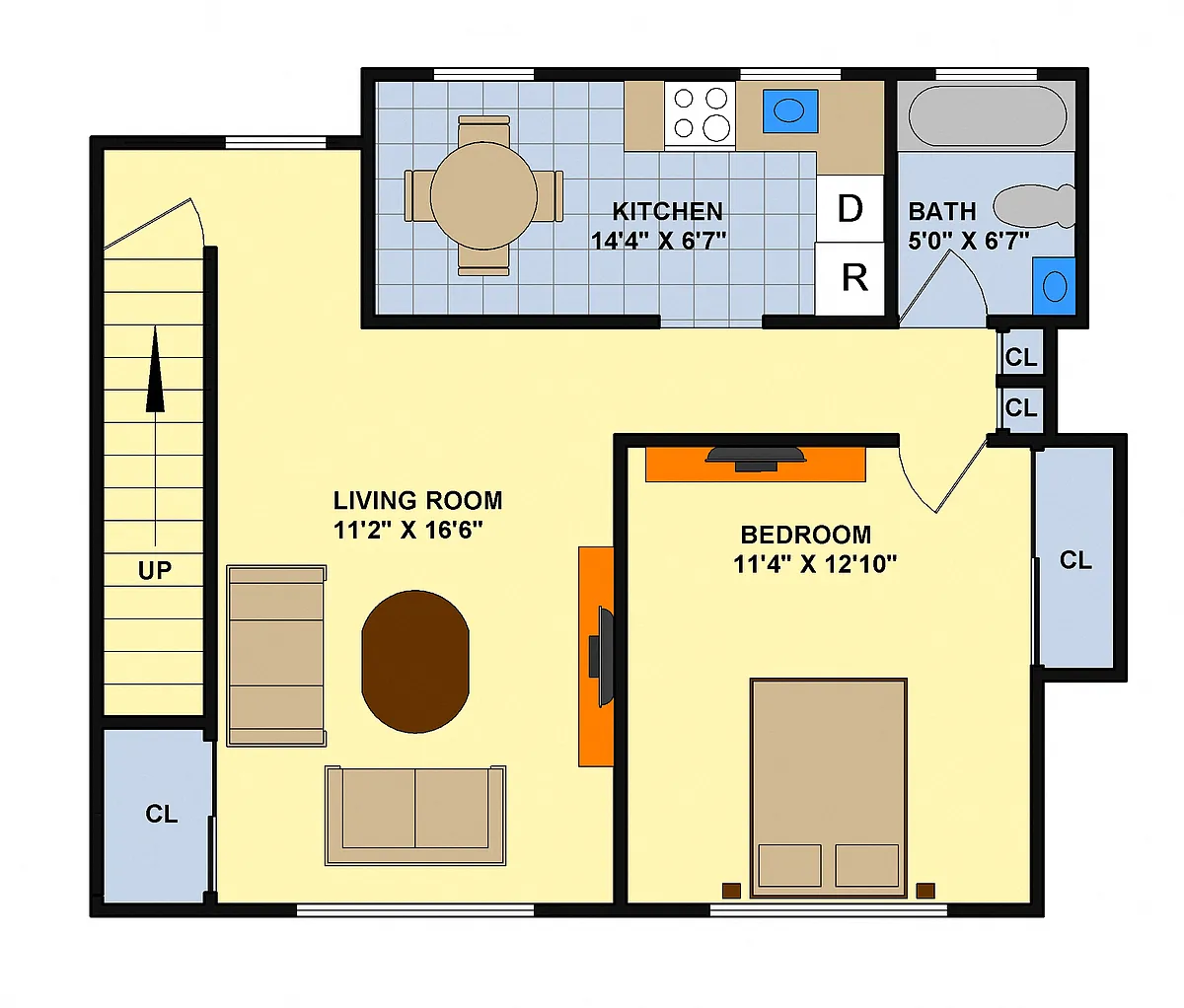 Floor plan One Bedroom (Upstairs)