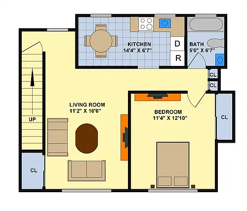 Floor plan One Bedroom (Upstairs)