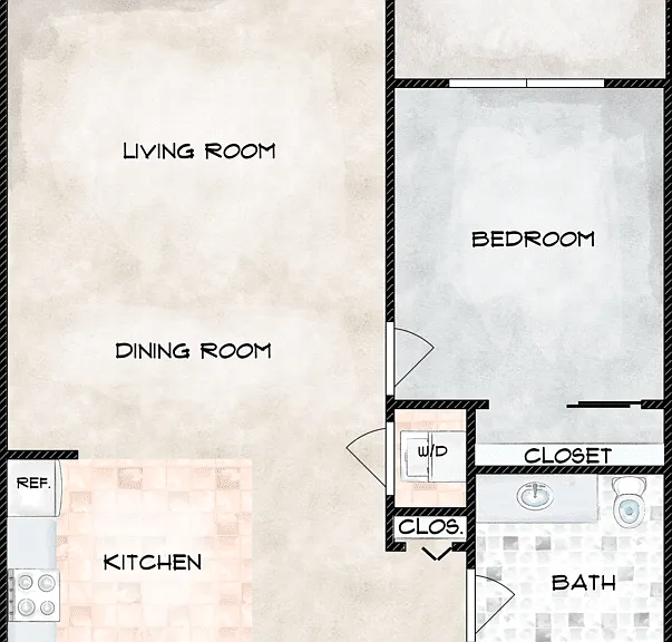 1 Bedroom 1 Bath B Floorplan Diagram