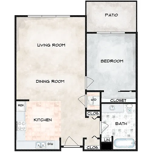 Floor plan 1 Bedroom 1 Bath B