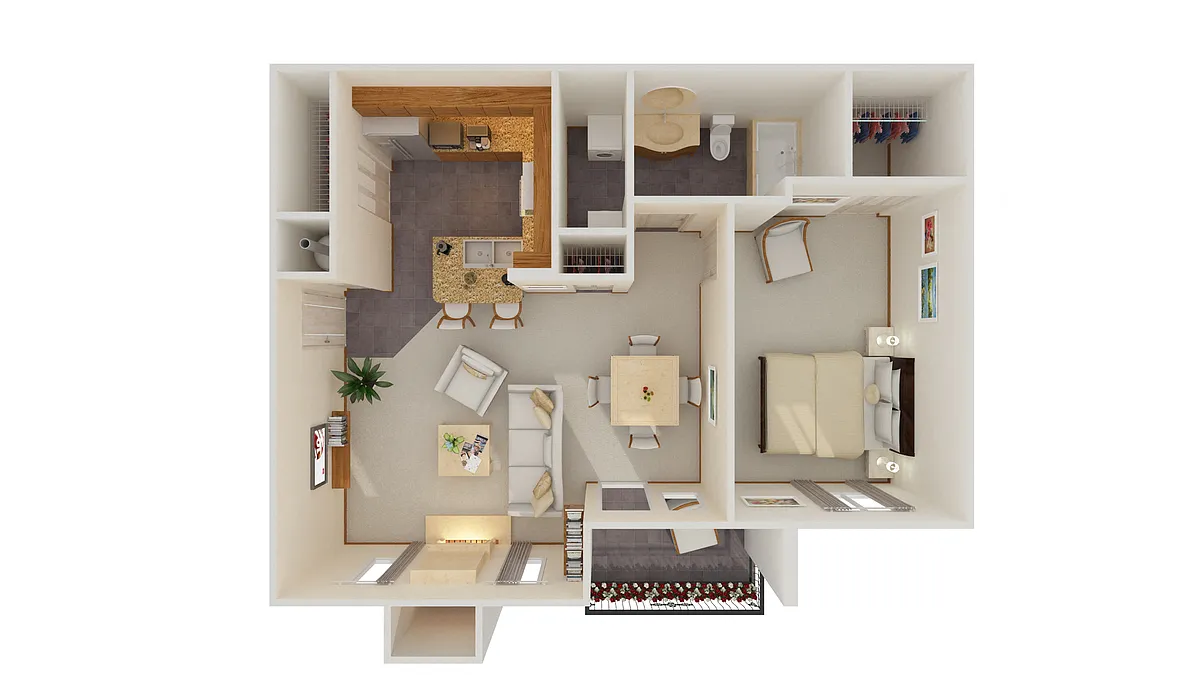Floor plan 1 Bed 1 Bath w/ Fireplace