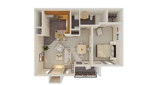 Floor plan 1 Bed 1 Bath w/ Fireplace