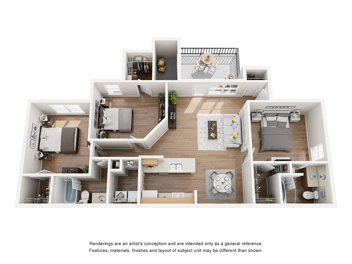 Floor plan Three Bedrooms, Two Bathrooms