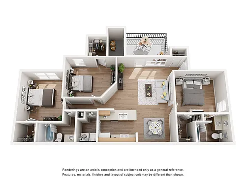 Floor plan Three Bedrooms, Two Bathrooms