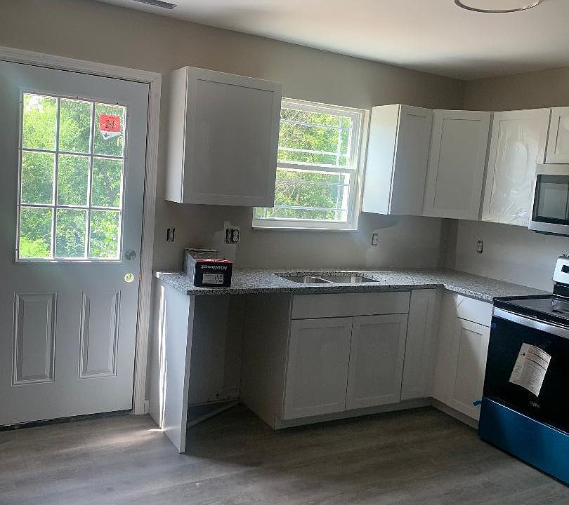 Kitchen area with back door